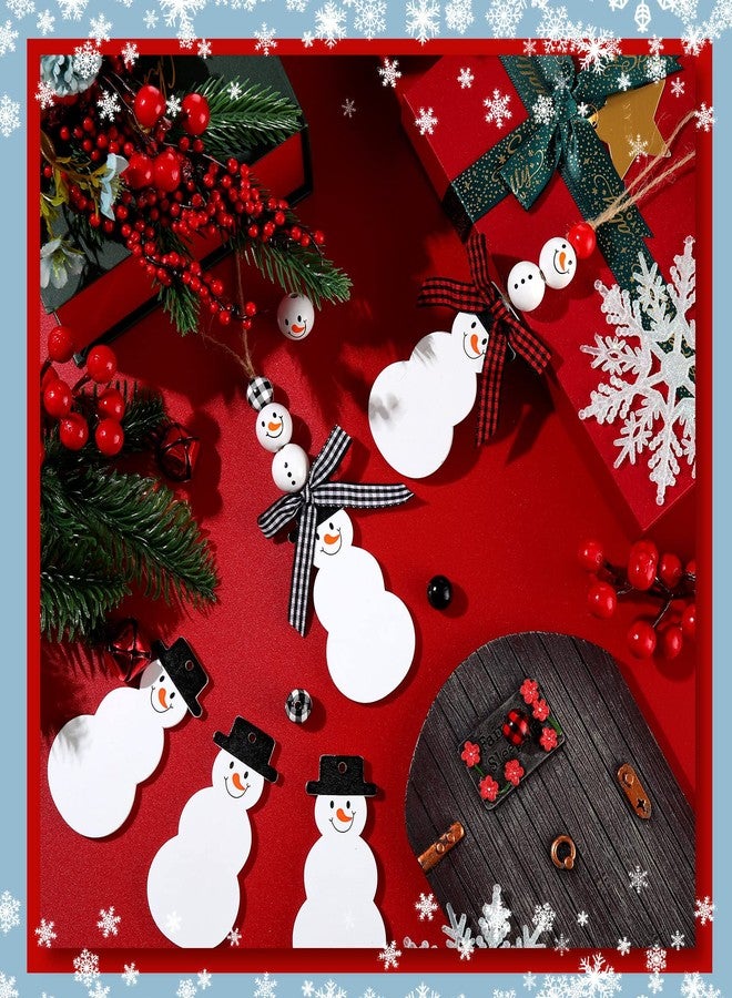 Vicenpal 12 Pcs Christmas Stocking Name Tags Unfinished Wooden Stocking Hanging Tags with Wood Beads Buffalo Plaid Bows for Xmas Home Farmhouse Decor - Image 2